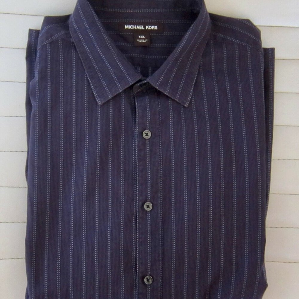 MICHAEL KORS PURPLE STRIPED COTTON LONG SLEEVES SHIRT - MEN XXL